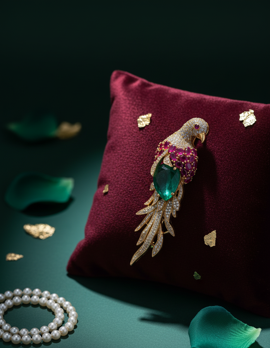 Royal Paradise Emerald Bird Brooch