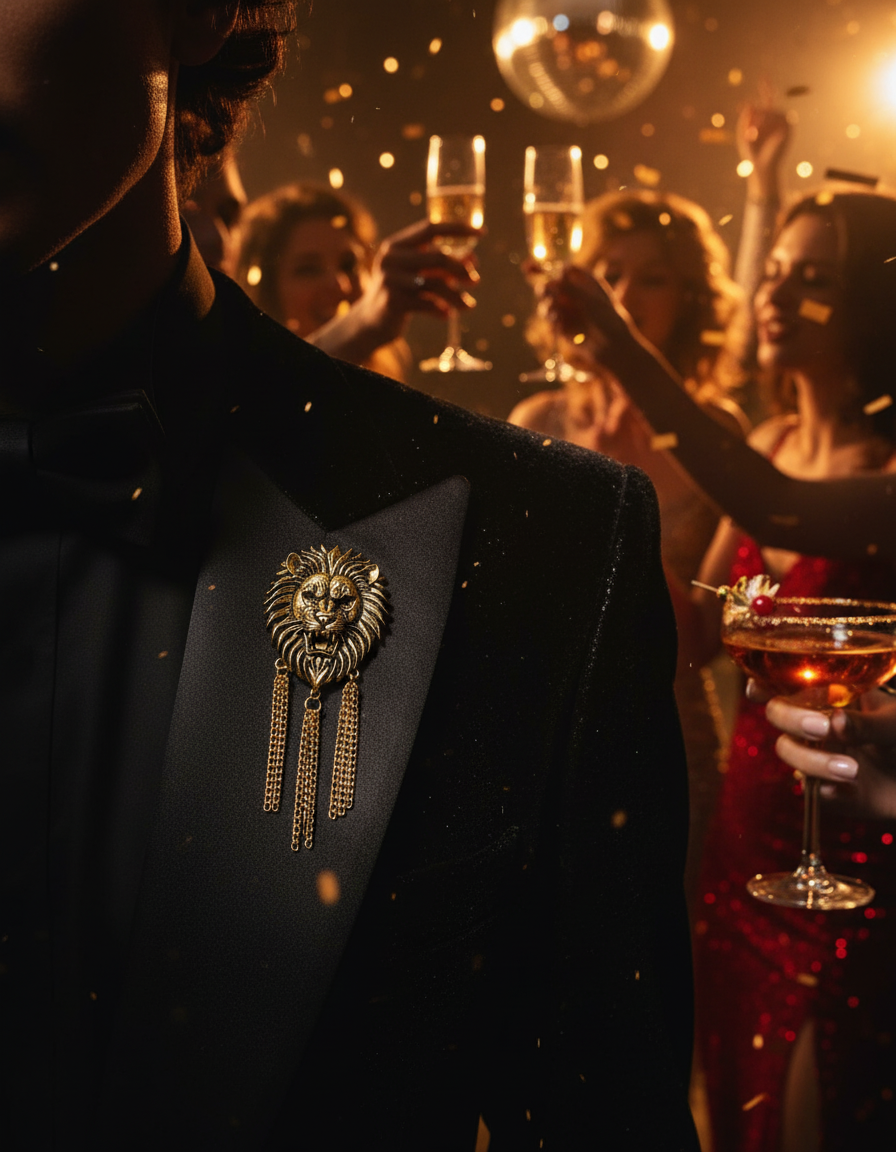 Roaring Lion Chain Brooch