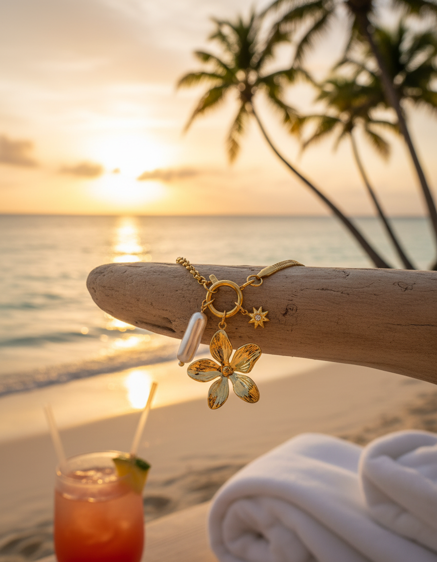 Floral Pearl Charm Summer Bracelet