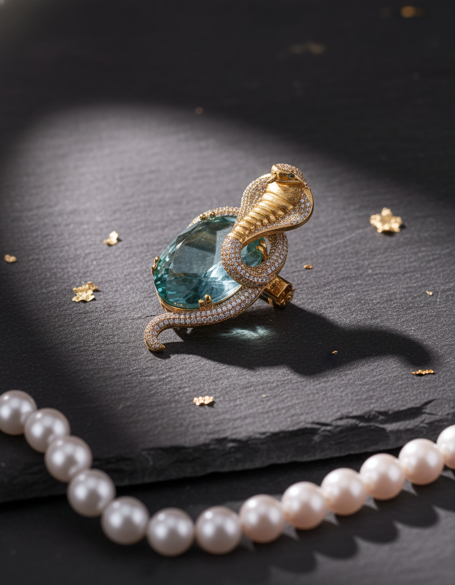 Royal Serpent Aqua Statement Brooch