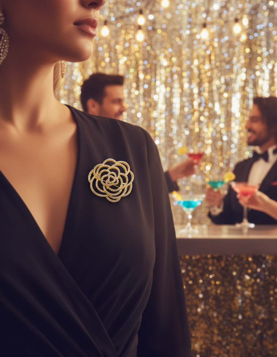 Gold Crystal Flower Brooch