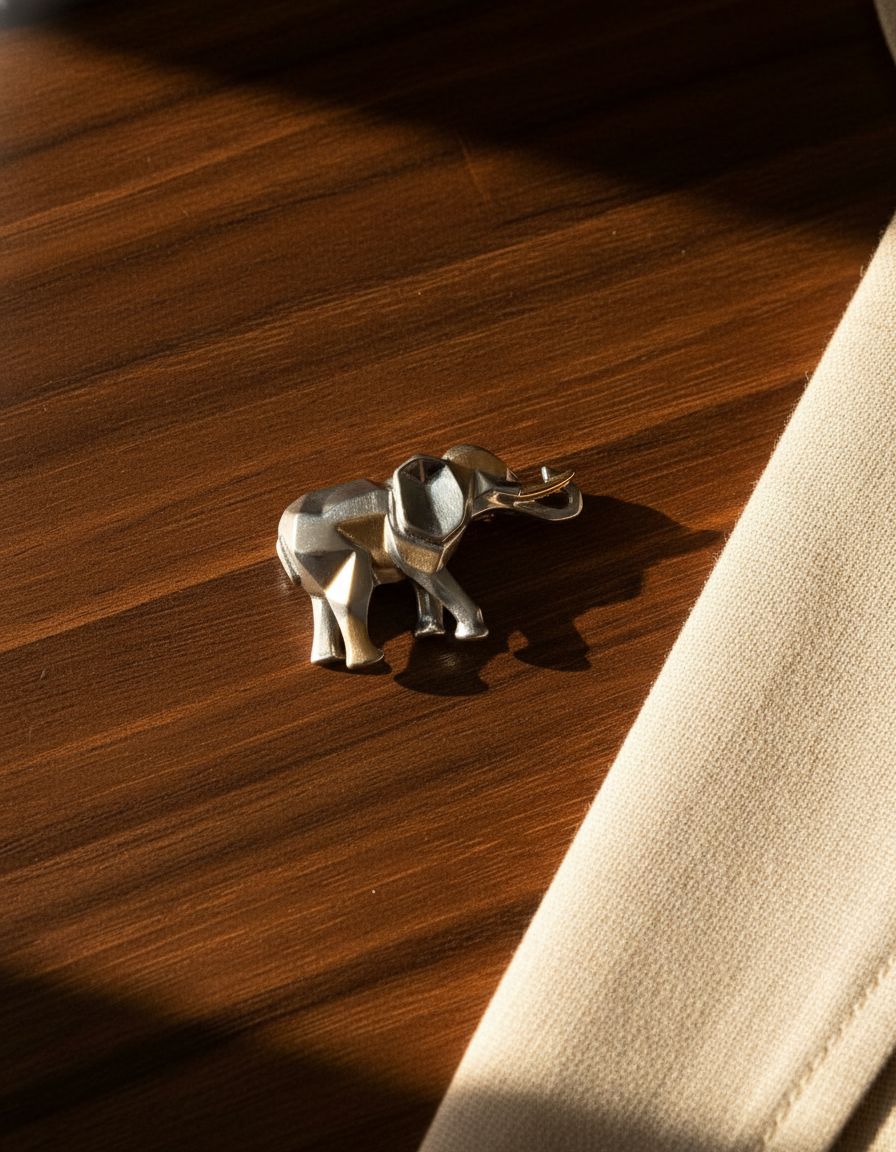 Silver Tusker Brooch