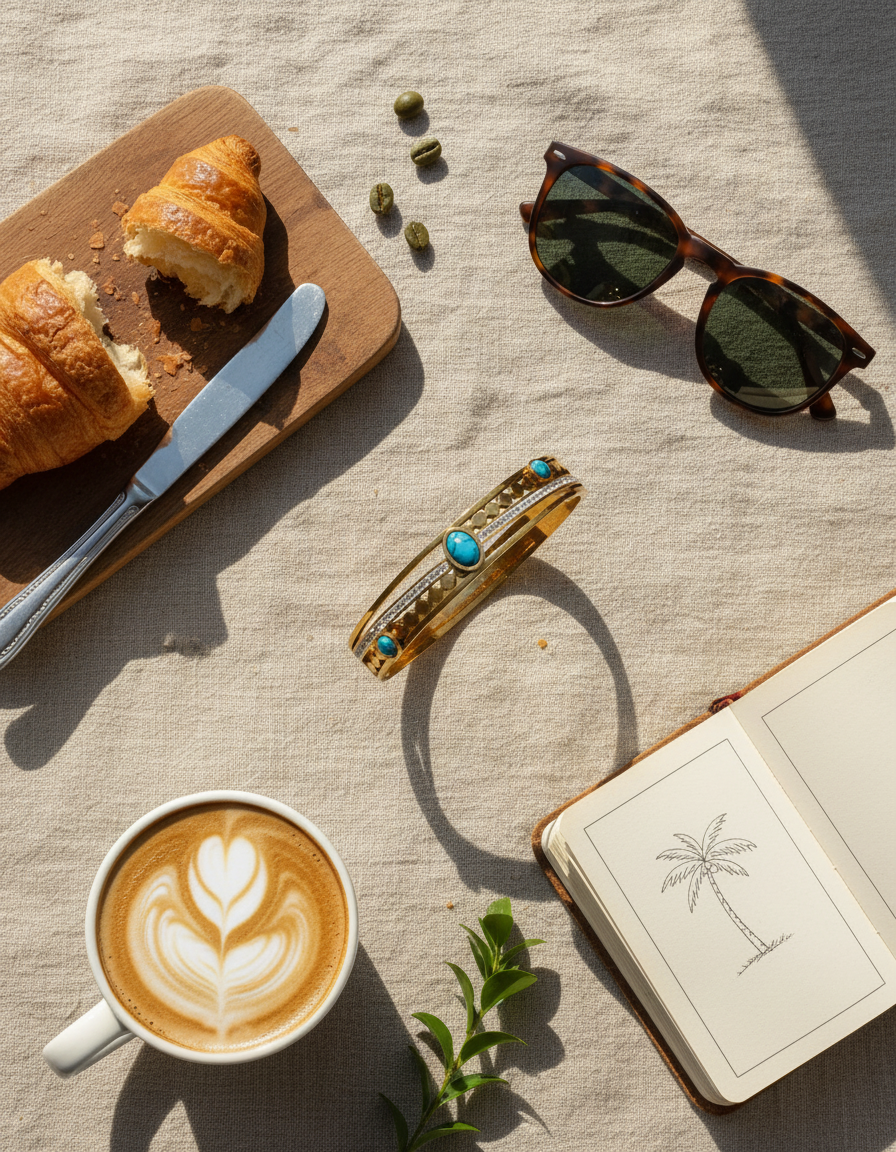 Turquoise Accent Gold Kada Bracelet