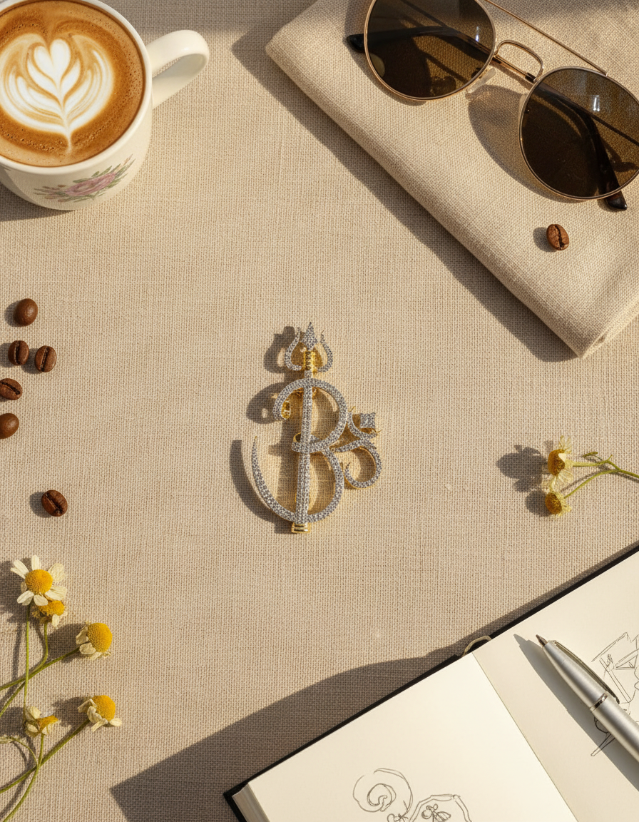 Om Trishul Crystal Statement Brooch