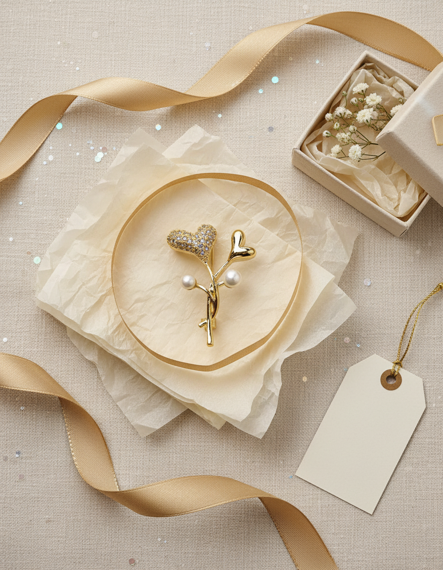 Double Heart Pearl Statement Brooch