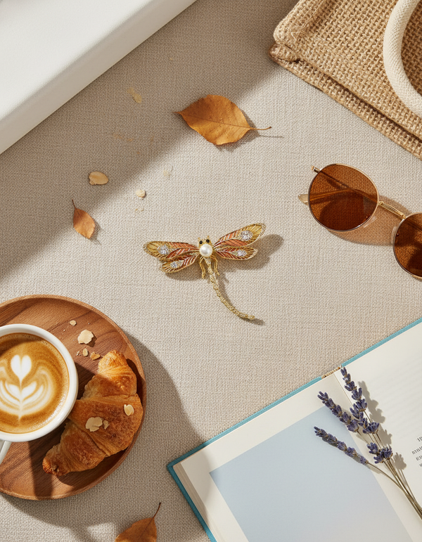 Gold Dragonfly Pearl Brooch