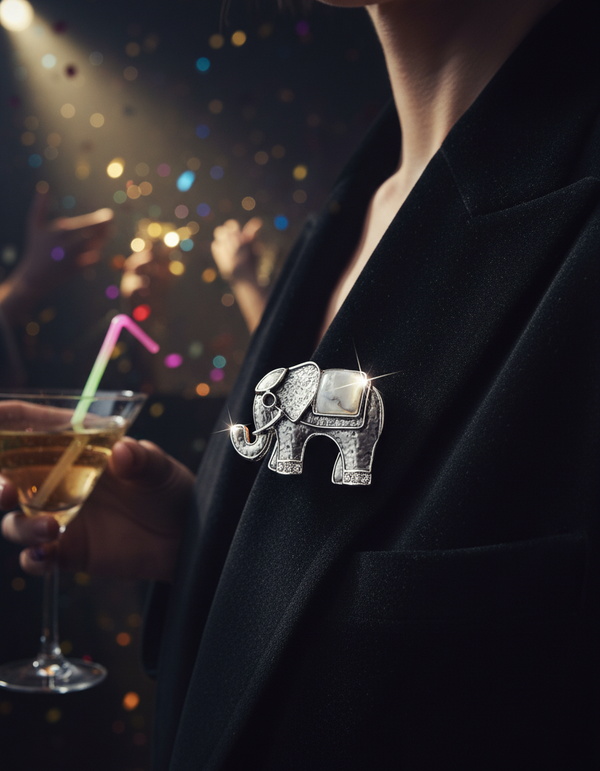 Silver Elephant Stone Brooch