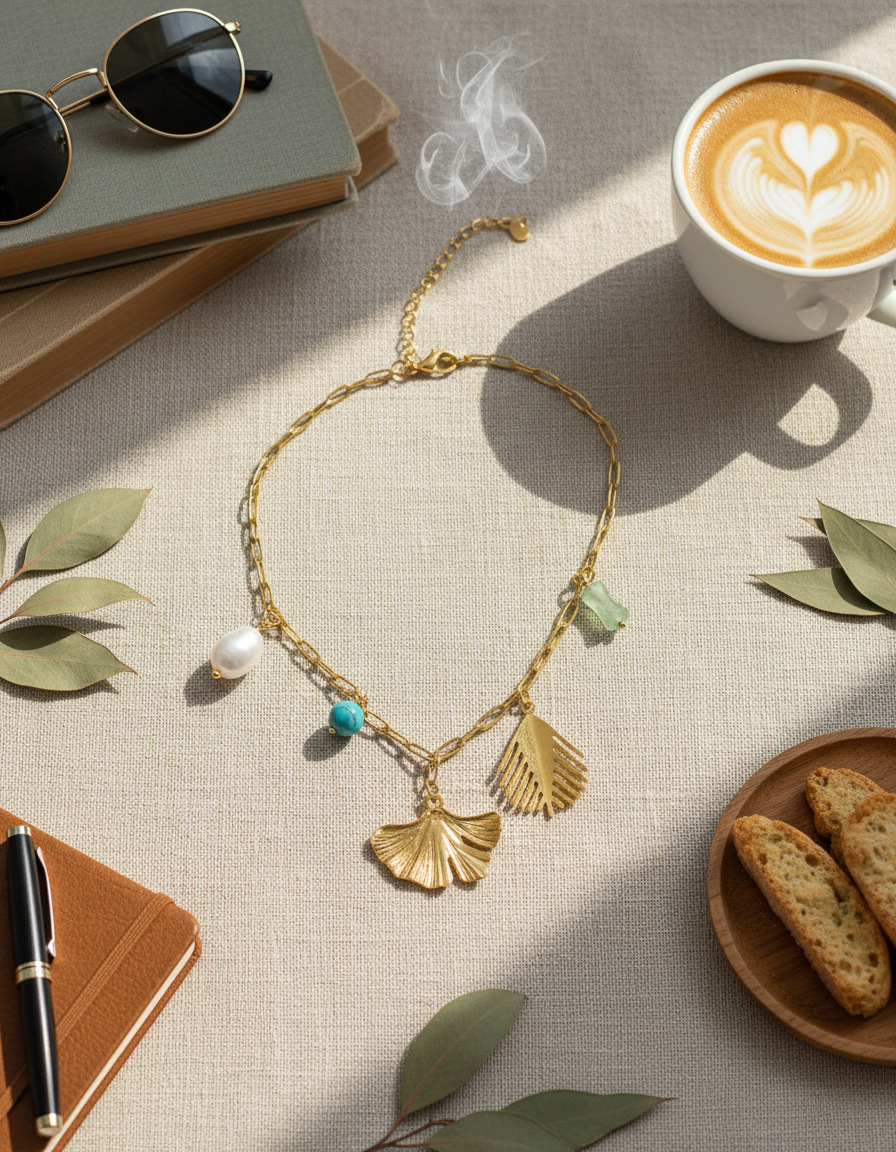 Coastal Leaf Charm Summer Necklace