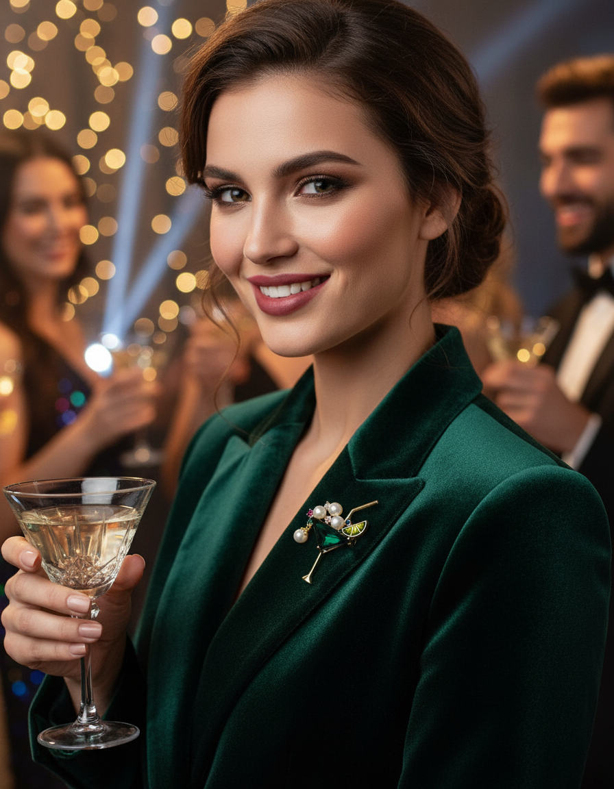 Emerald Cocktail Unisex Brooch