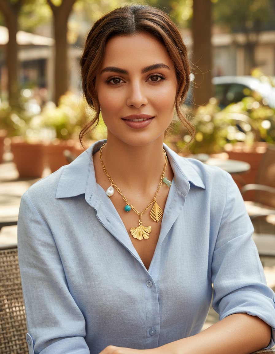 Coastal Leaf Charm Summer Necklace