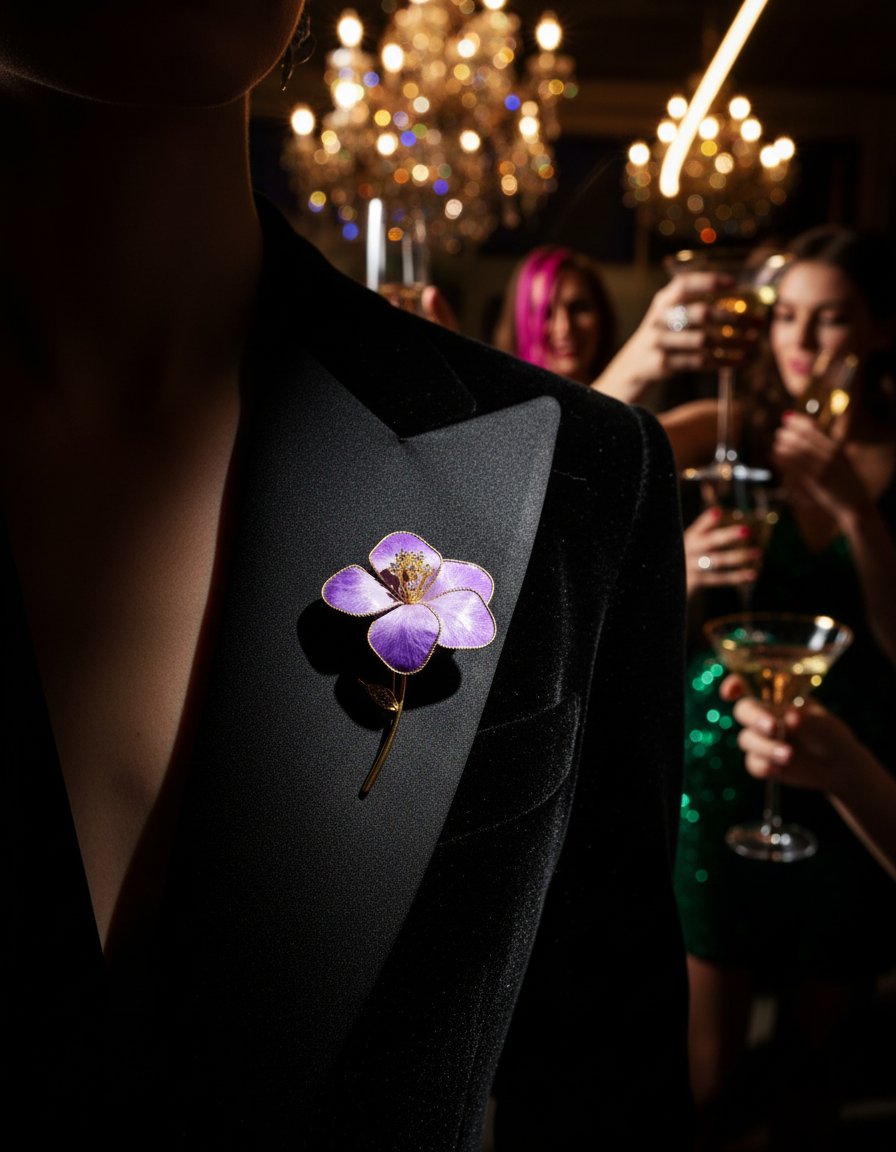 Purple Bloom Crystal Brooch