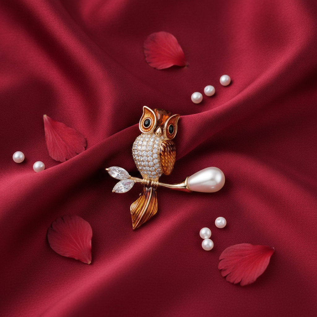 Owl Spark Brooch in Metal - Product View