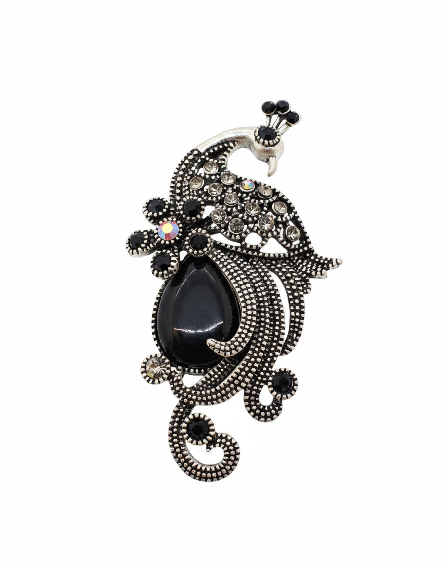 Black Peacock Vintage Brooch