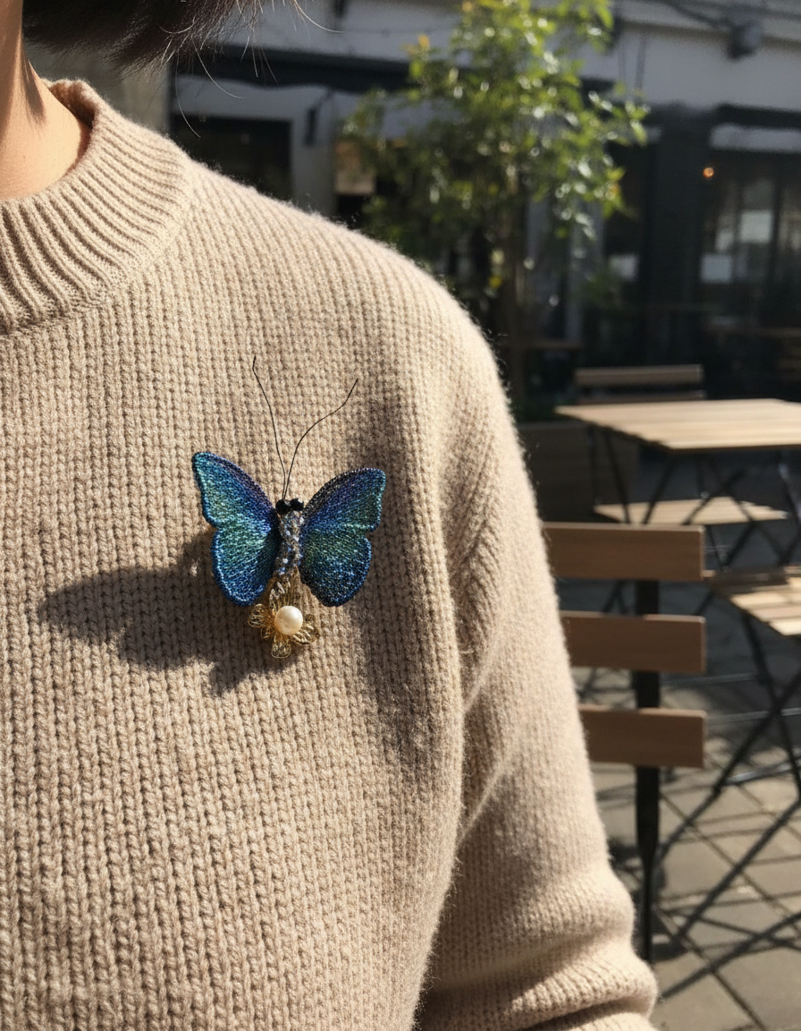 Blue Butterfly Pearl Brooch