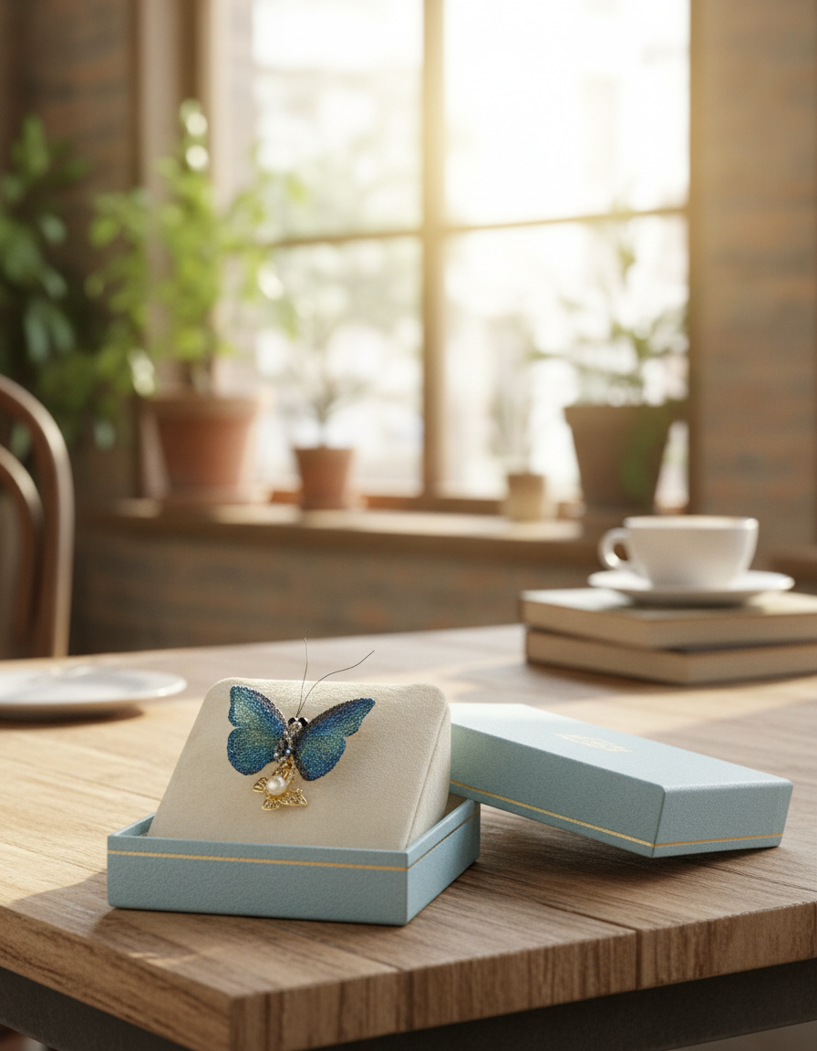 Blue Butterfly Pearl Brooch