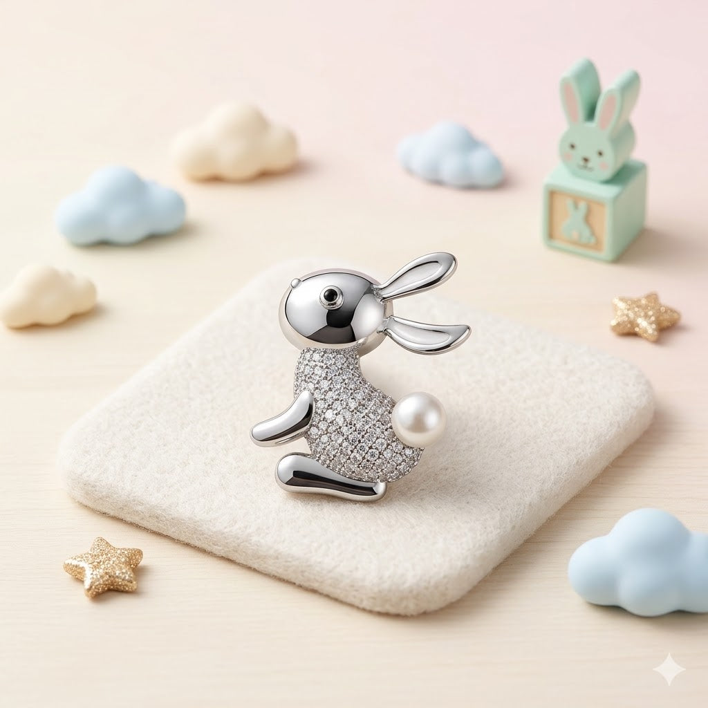 Silver Bunny Kids Brooch