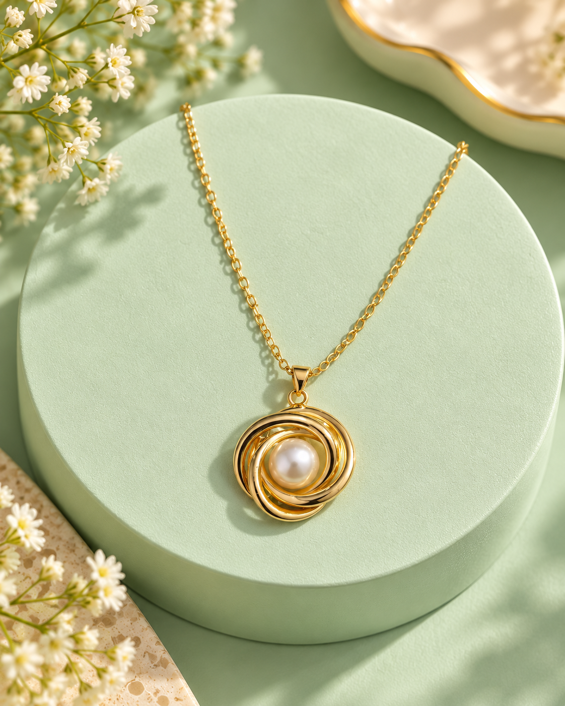 Pearl Whirl Necklace in Gold Tone