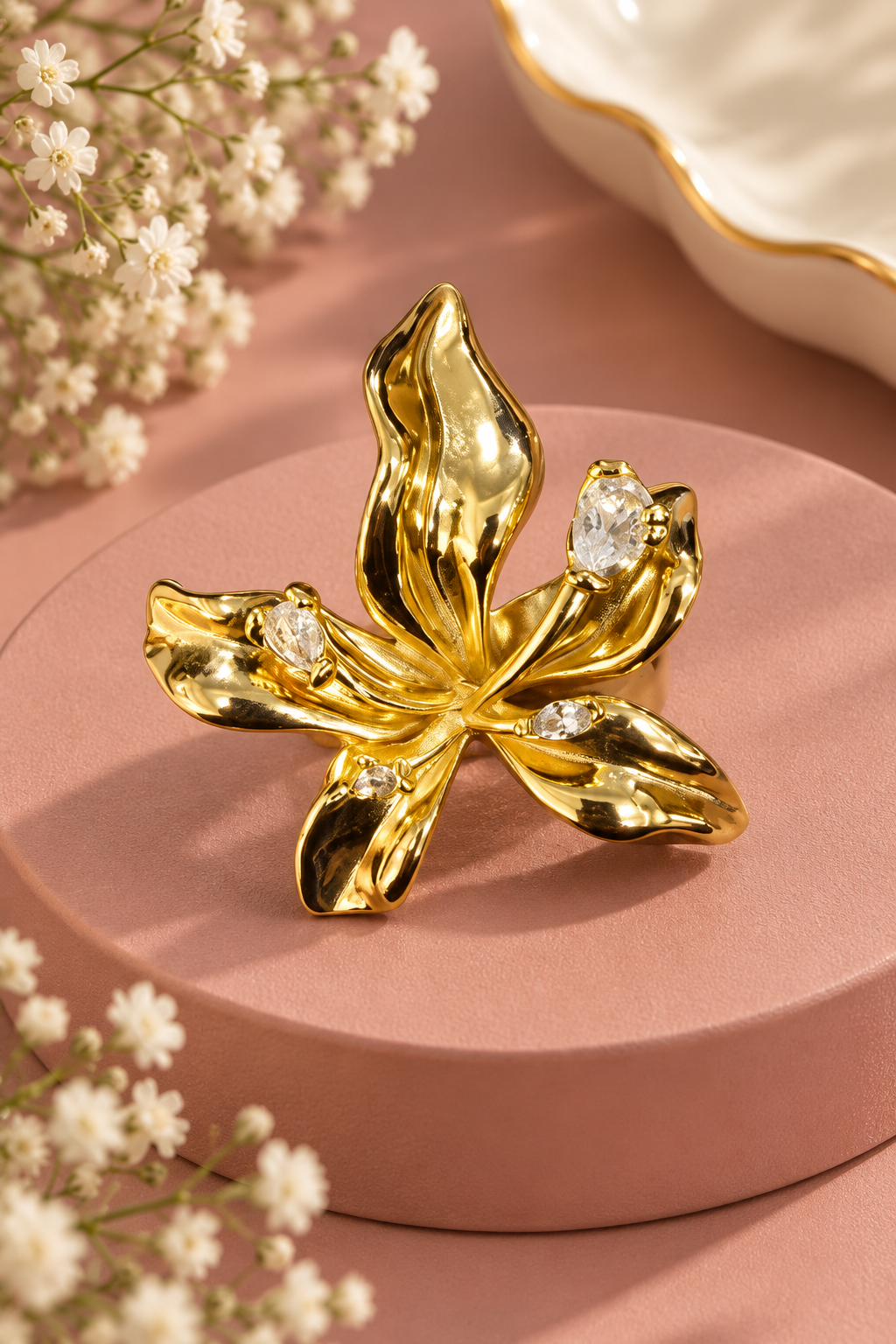 Petal Sculpture Ring in Gold Tone