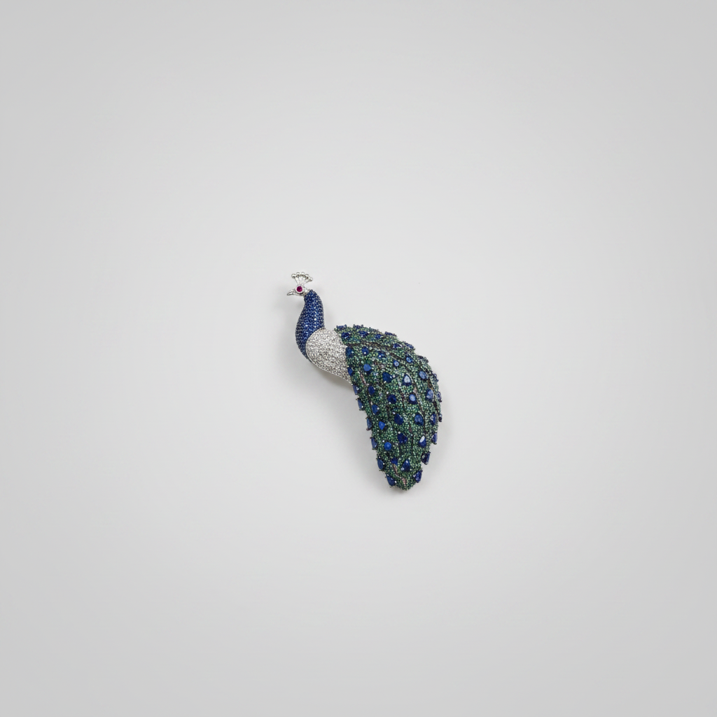 Evergreen Mist Peacock Brooch