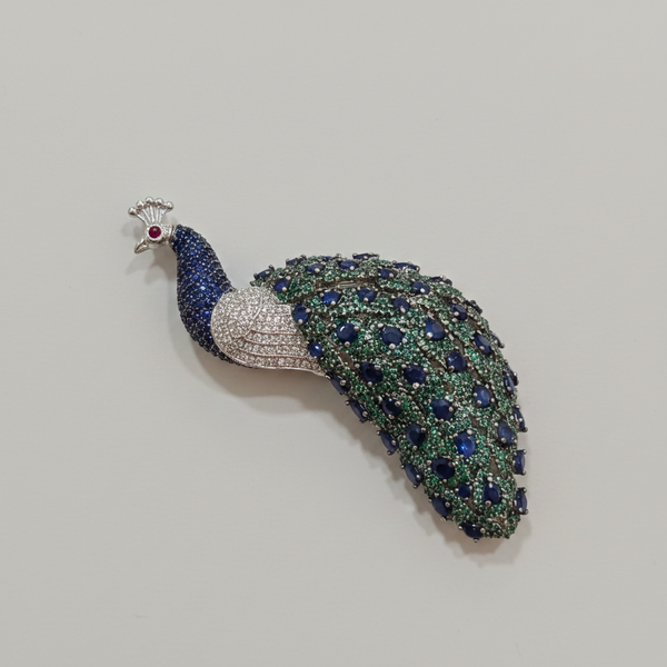Evergreen Mist Peacock Brooch