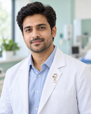 Male doctor wearing The Doctor’s Pride Brooch on a white lab coat lapel